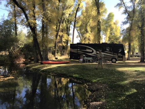 RV and kayak by the lake
