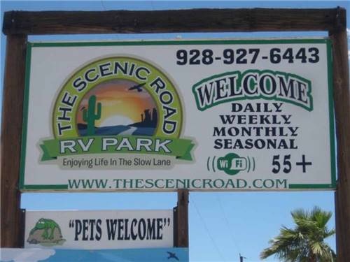 The front entrance sign at THE SCENIC ROAD RV PARK