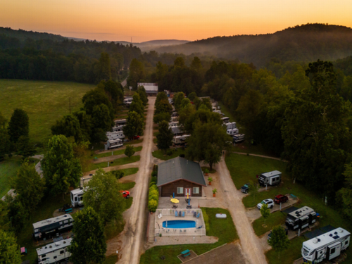 Aerial view of the park at dusk