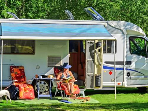 Parked RV at site Hidden Bluffs Resort