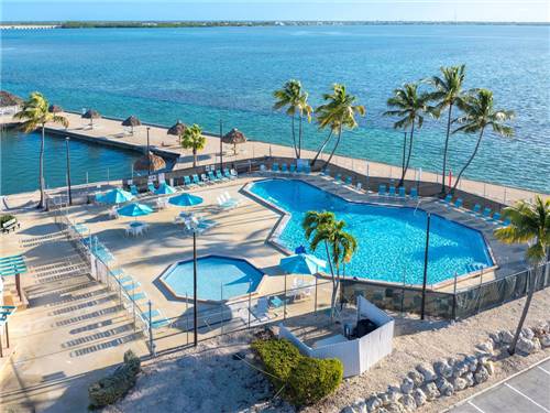 Overhead view of the pool area and ocean