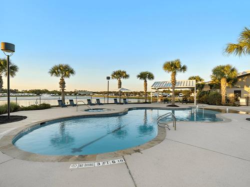 The pool and a view of the lake at Eastlake RV Resort