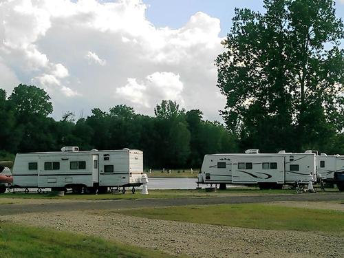 Sites by trees at Harbor Cove RV Resort