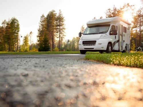 View of a motorhome from ground level at Bedford Creek Campground & Marina