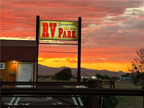 Park sign at sinset at Springerville RV Park