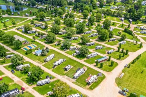 Aerial view of grassy sites at Northwoods RV Resort