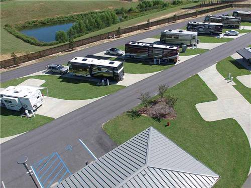 Seven motorhomes parked at RV site at WIND CREEK ATMORE CASINO RV PARK