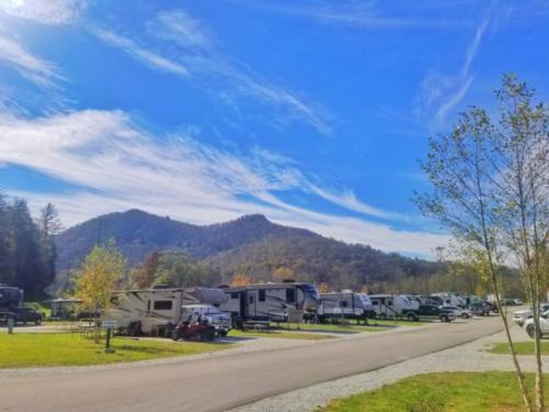RV sites with mountains and blue skies at Willow Valley RV Resort