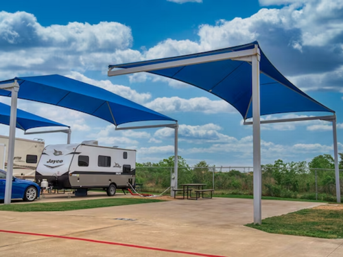 Covered RV spot at Space City Ellington