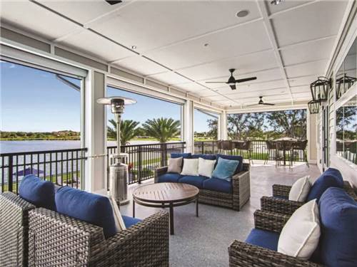 View of the lake from a covered porch