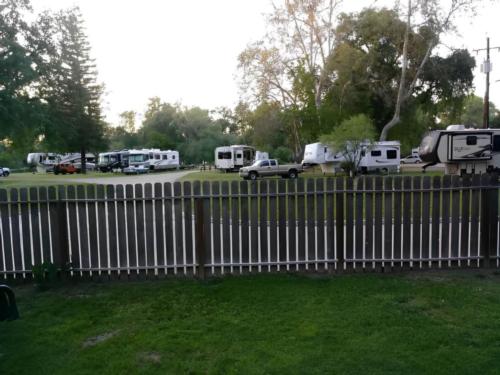 View of the RV sites from a gated lawn area