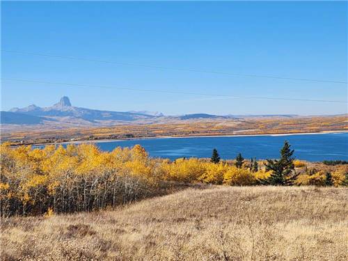 View of the lake from a hill at Duck Lake Campground