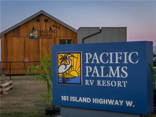 The front entrance sign at PACIFIC PALMS RV RESORT