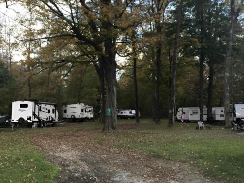 Parked trailers at site Butternut Grove Campsites