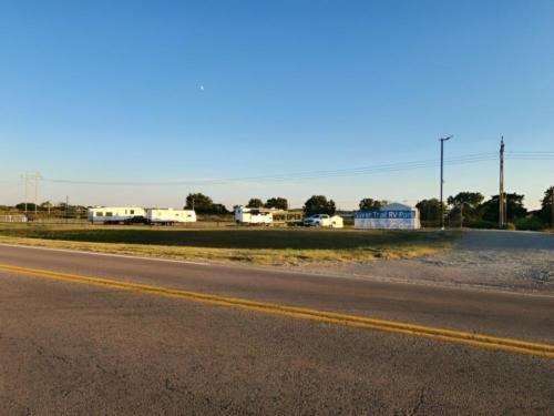 Parked travel trailers at Silver Trail RV Park at Lake Durant
