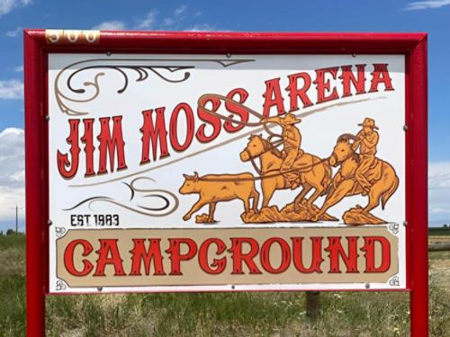 Welcome sign at site Jim Moss Arena Campground