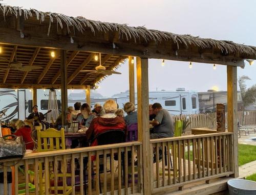 Deck with campers dining