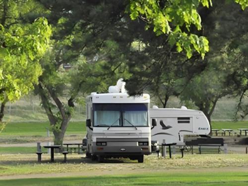 Parked RV at site Days End Campground & RV Park