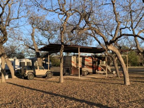 Covered site at Nueces River RV and Cabin Resort
