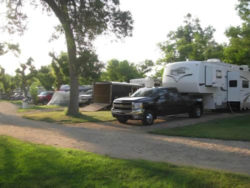 Parked trailers at Wyatt's Hideaway Campground
