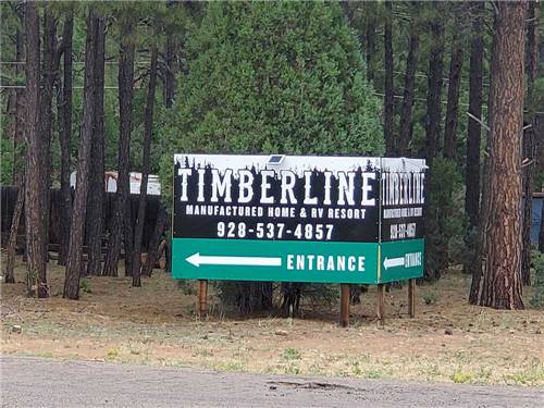The front entrance sign at TIMBERLINE MOBILE HOME & RV PARK