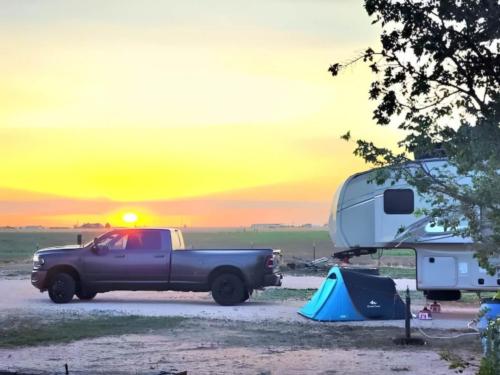 Parked trailer at site The Silos at Canyon RV Park