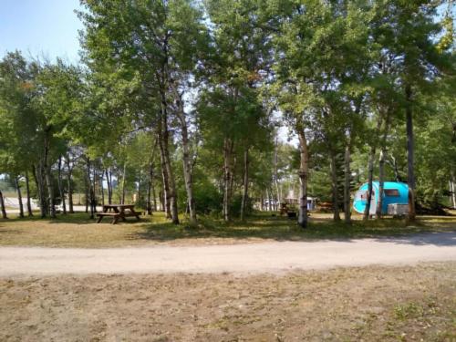 Parked trailer at Leaning Tree Cafe and Campground
