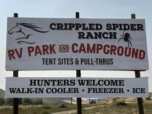 Welcome sign at site Crippled Spider RV Park & Campground