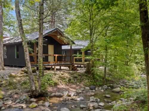 Cabins in the woods and stream at Roamstead