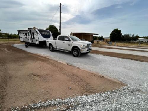 Parked travel trailer at site Eagle Creek Park