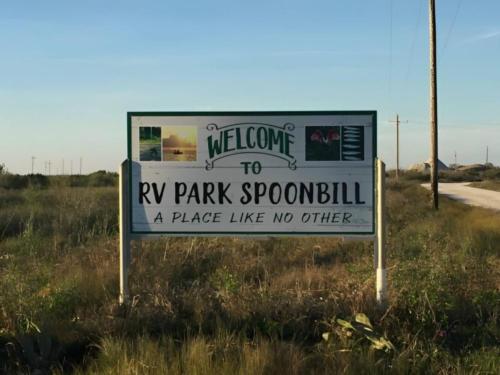 Welcome sign at RV Park Spoonbill