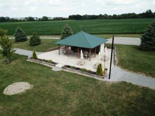 Aerial view of the patio at Rossburg Acres Campground