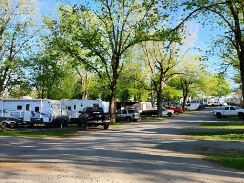 Parked trailers at site Owls Roost Campground