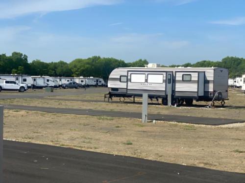 Parked trailers at Rusted Rail RV Park