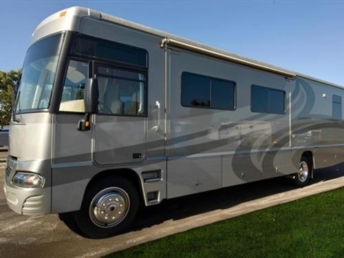 Parked RV at site Valley View RV Resort