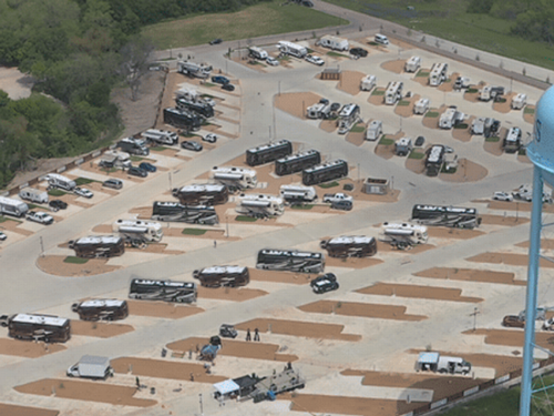 Aerial view of RV sites at Ennis Luxury RV Resort
