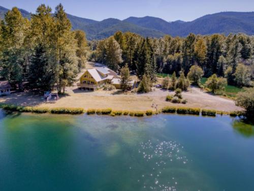 Aerial view of water and trees at Alpine Lakes Lodge
