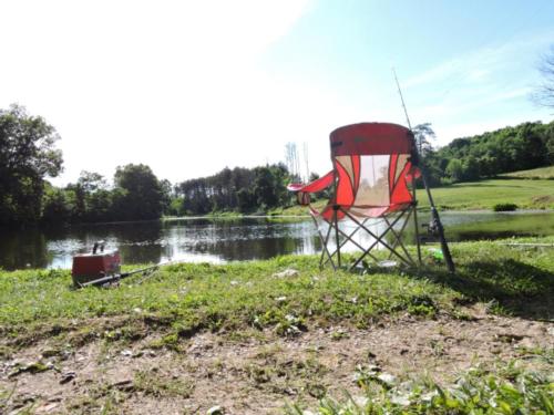 Camping chair and fishing gear at Sparkman Lake