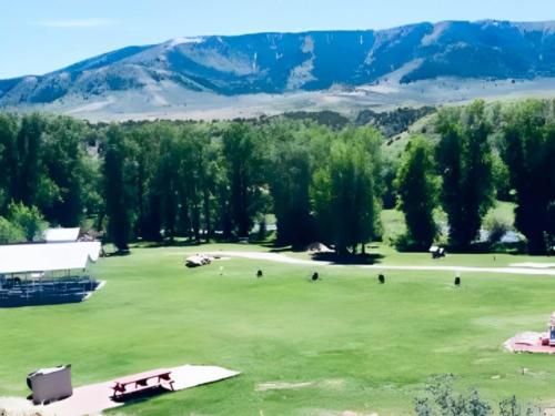 Open grass area at site Over the Hill RV Park