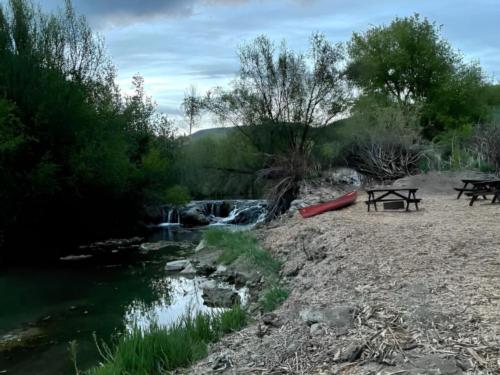 Creek with panic area at site Lava Campground