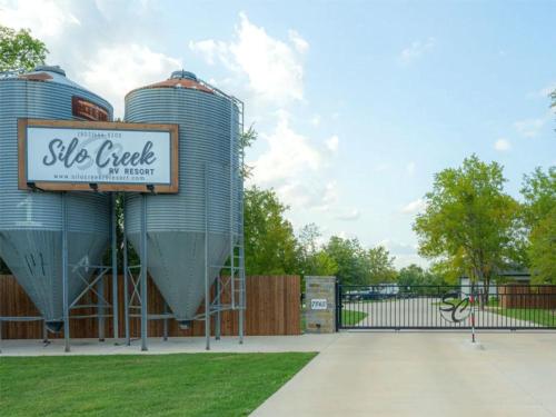 Campground entrance with silos at SILO CREEK RV RESORT