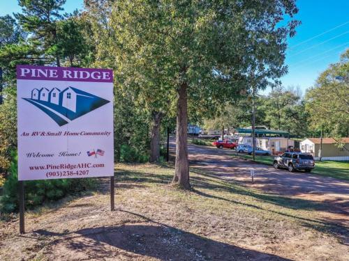 Sign at the entrance of the park at PINE RIDGE RV PARK