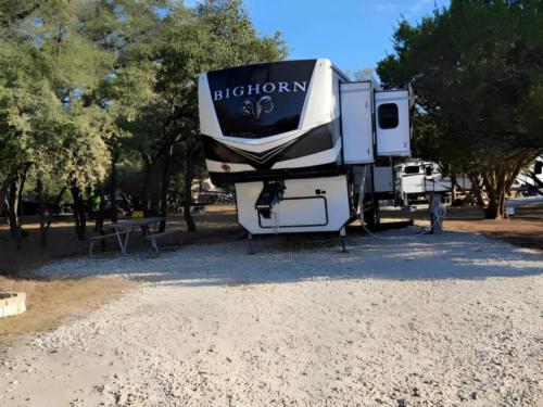 Parked trailer at site Terraqueous RV Resort