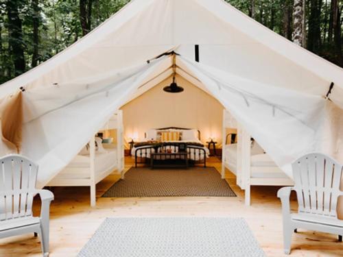 Inside look at glamping tent at Timberline Glamping at Cheaha State Park