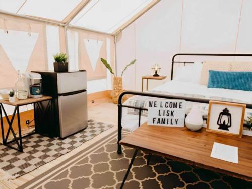 Inside look of glamping tent at Timberline Glamping at Williamsburg