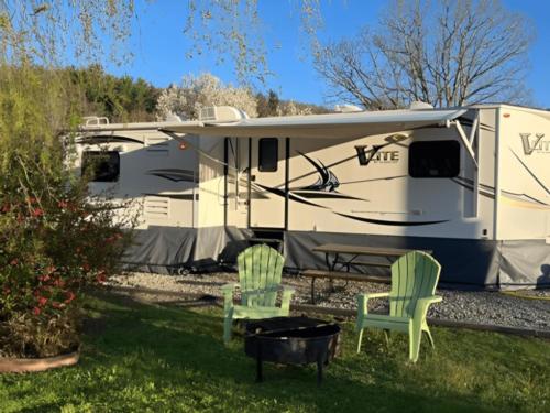 Parked trailer at site Route 6 Campground