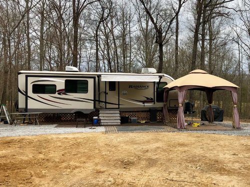 A trailer in an RV site