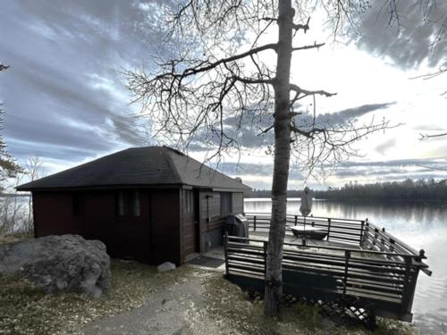 Cabin with deck overlooking the lake