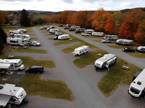 Aerial view of RV sites at Greek Peak Campground at Hope Lake