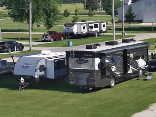 Parked RV's at site Fairgrounds RV Park - WI
